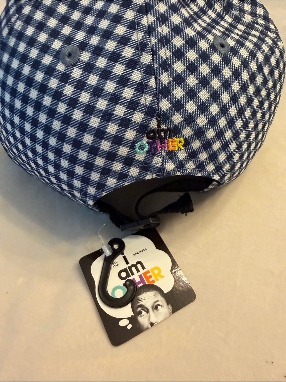NWT! “I am Other” Pharrell Williams Blue & White Gingham Adjustable Baseball Hat - Picture 2 of 7